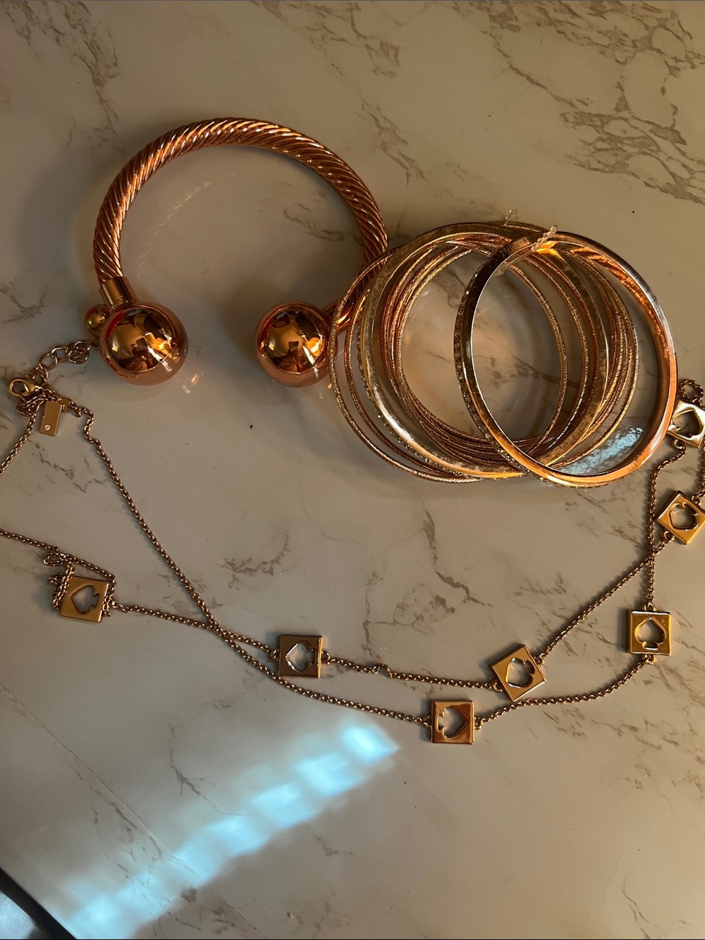 Rose Gold Bangle and Necklace Set - Women Jewelry